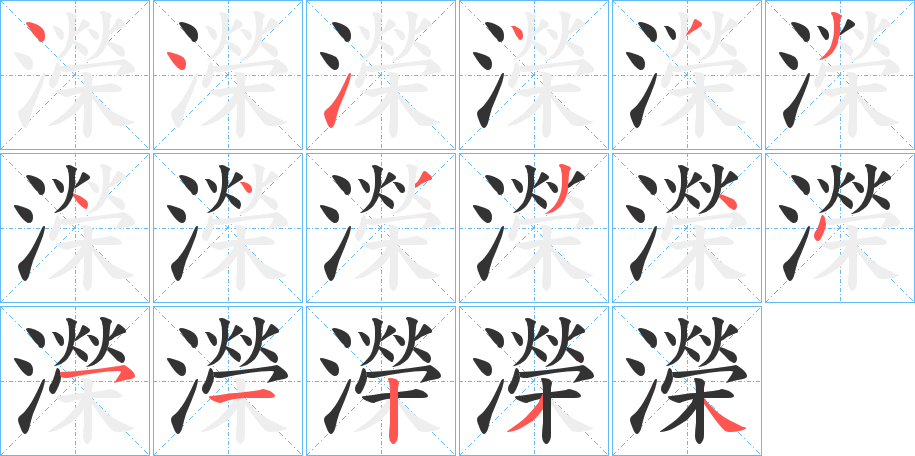 濚字的笔顺分布演示