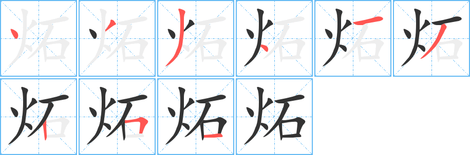 炻字的笔顺分布演示