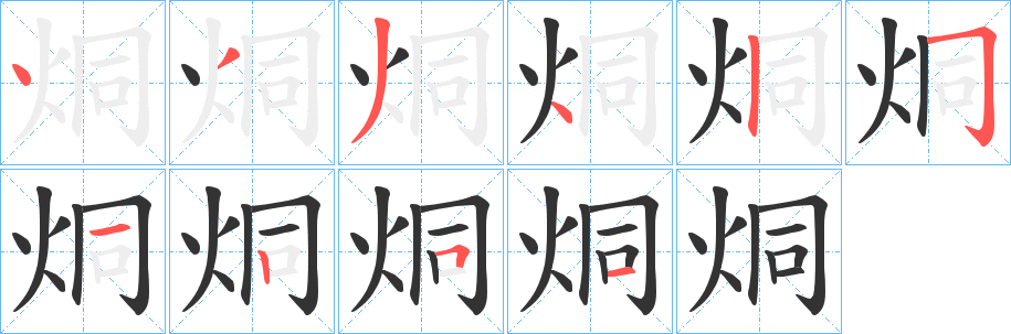 烔字的笔顺分布演示