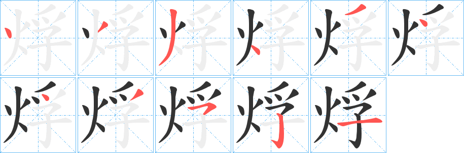 烰字的笔顺分布演示