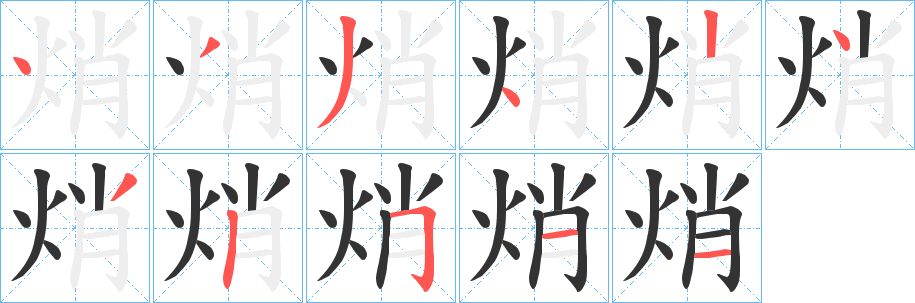 焇字的笔顺分布演示