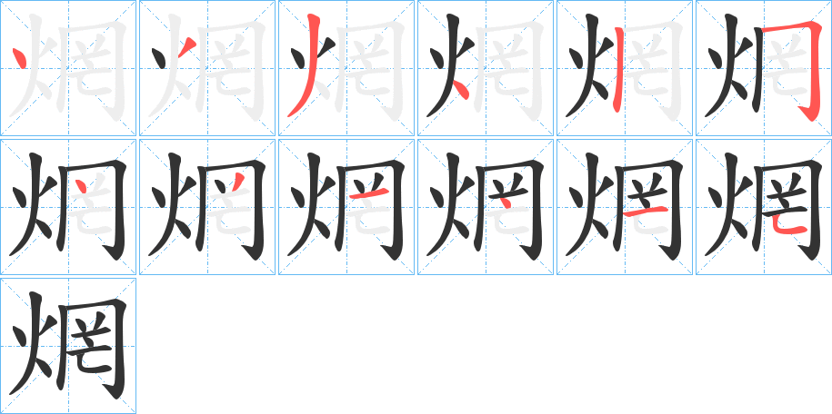 焹字的笔顺分布演示