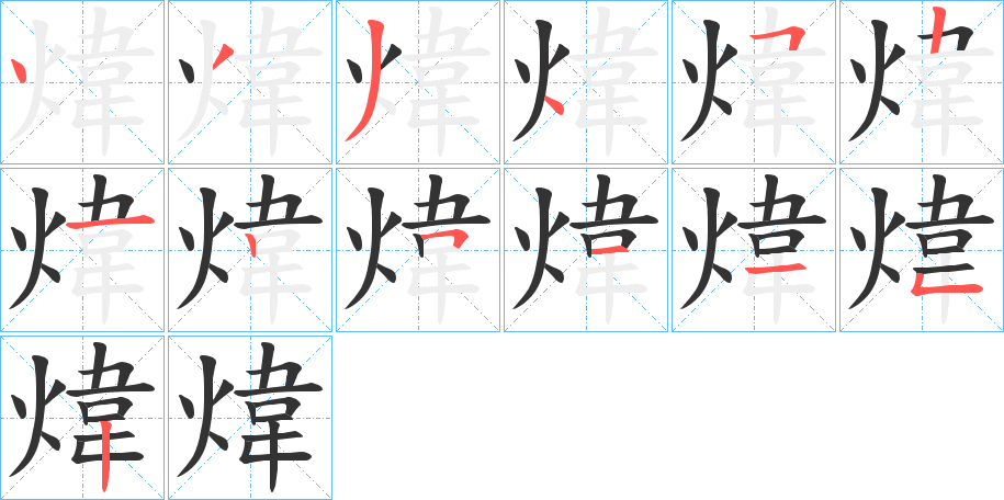 煒字的笔顺分布演示