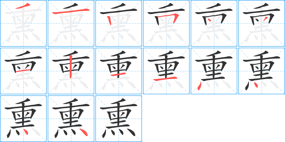 熏字的笔顺分布演示