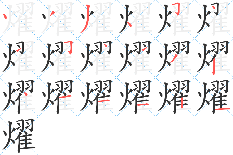 燿字的笔顺分布演示