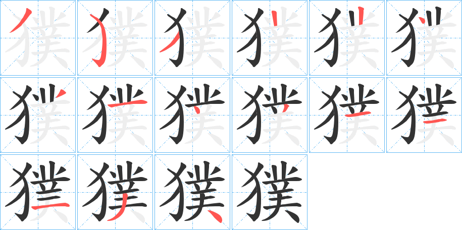 獛字的笔顺分布演示