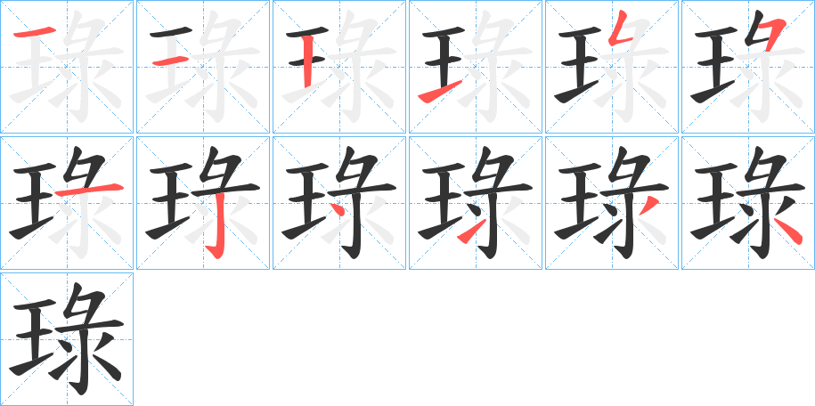 琭字的笔顺分布演示