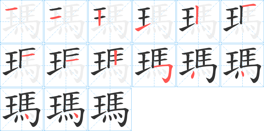 瑪字的笔顺分布演示