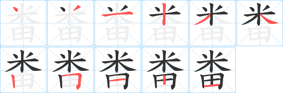 畨字的笔顺分布演示