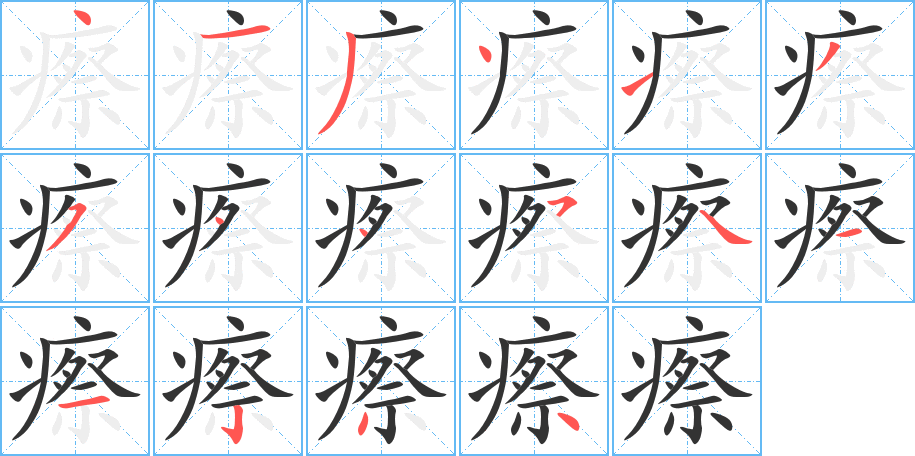 瘵字的笔顺分布演示