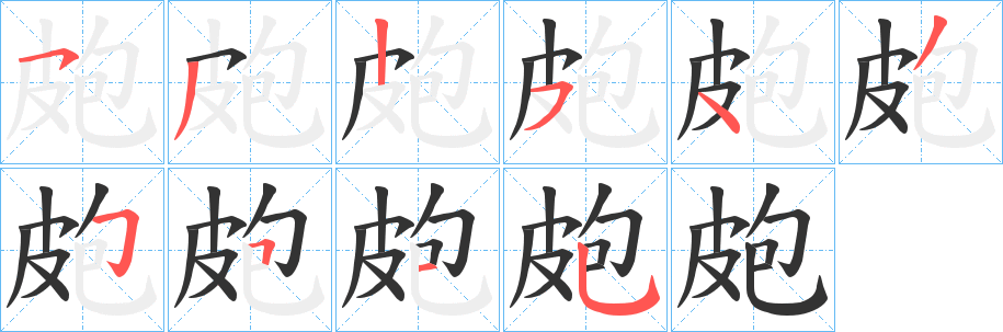 皰字的笔顺分布演示