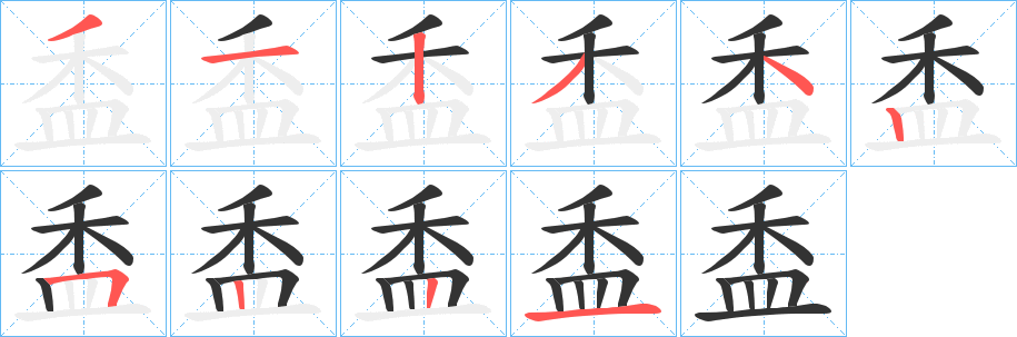 盉字的笔顺分布演示