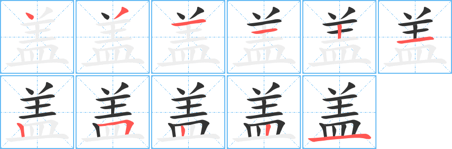 盖字的笔顺分布演示