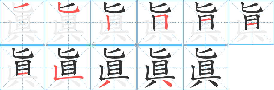 眞字的笔顺分布演示