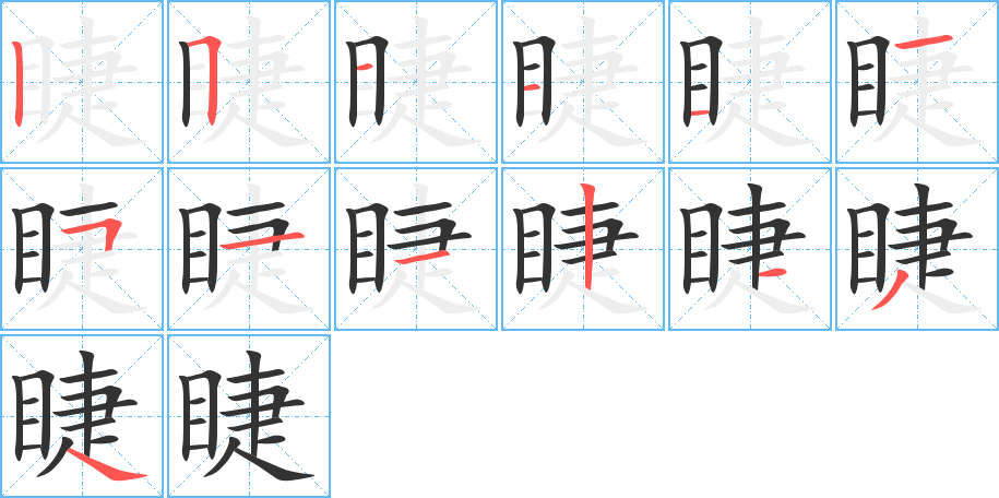 睫字的笔顺分布演示