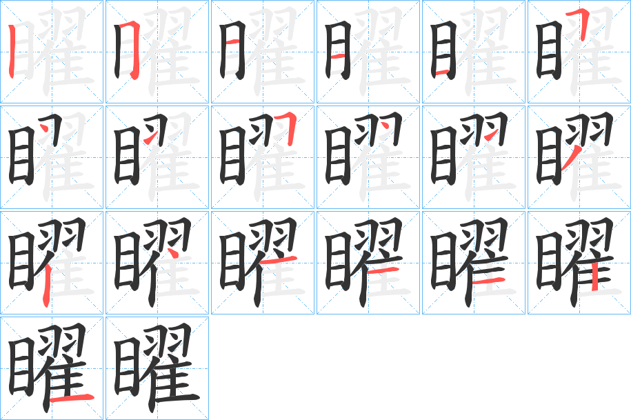 矅字的笔顺分布演示