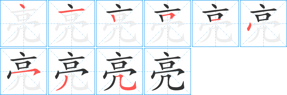 亮字的笔顺分布演示