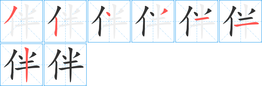 伴字的笔顺分布演示