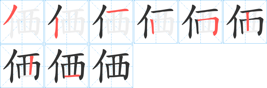 価字的笔顺分布演示