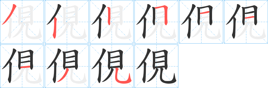 俔字的笔顺分布演示