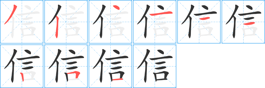 信字的笔顺分布演示