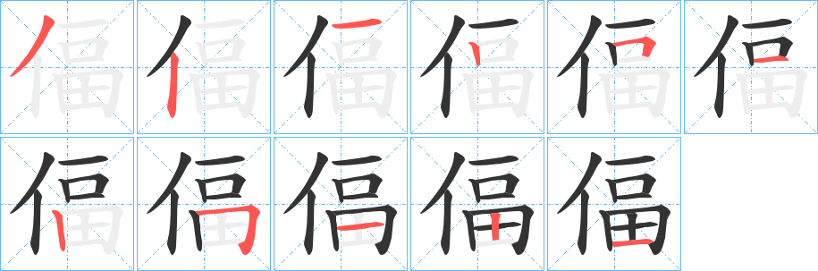 偪字的笔顺分布演示