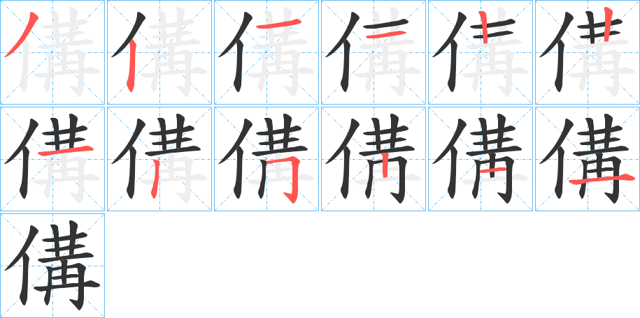 傋字的笔顺分布演示