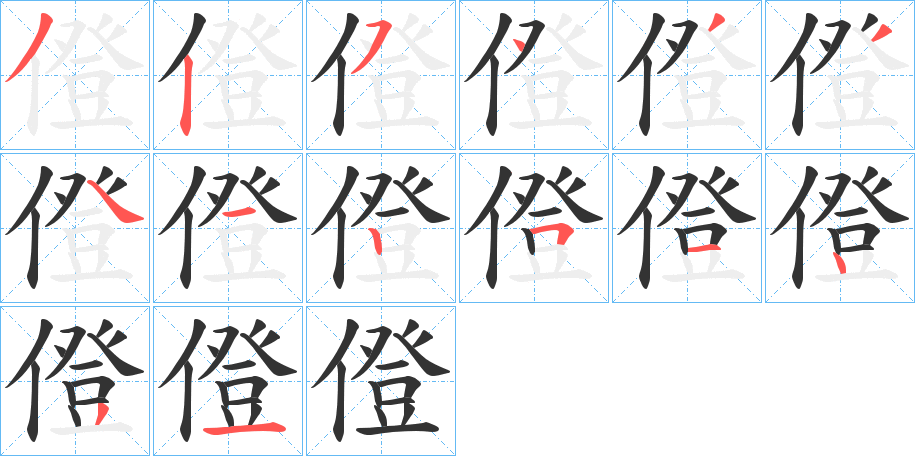 僜字的笔顺分布演示