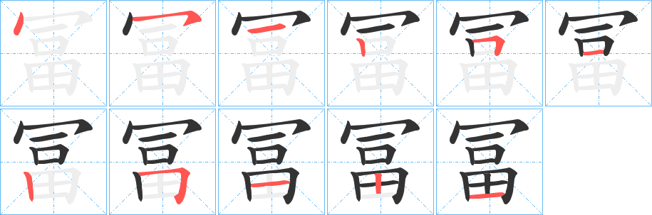 冨字的笔顺分布演示