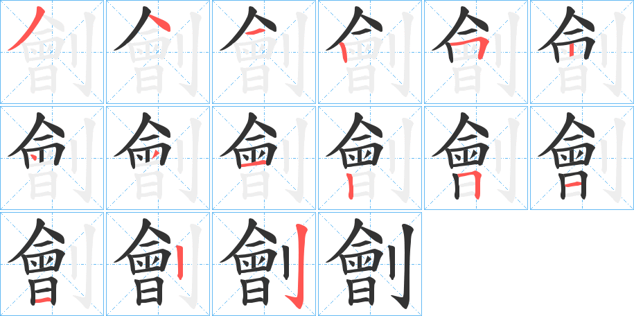 劊字的笔顺分布演示