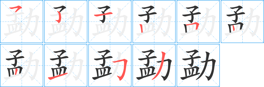 勐字的笔顺分布演示