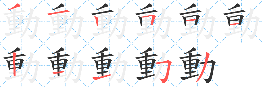 動字的笔顺分布演示