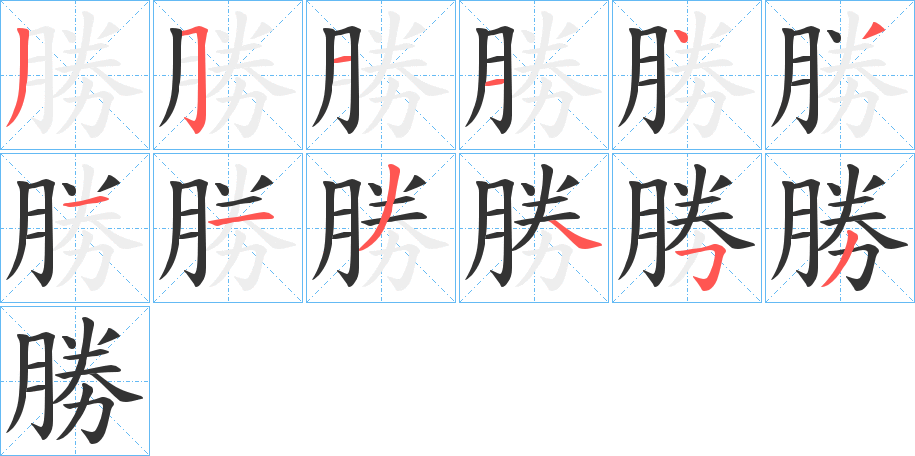 勝字的笔顺分布演示