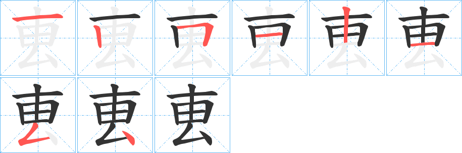 叀字的笔顺分布演示