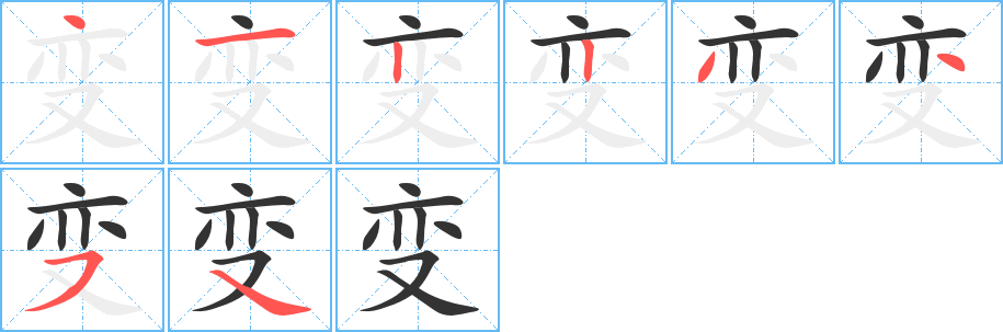 变字的笔顺分布演示