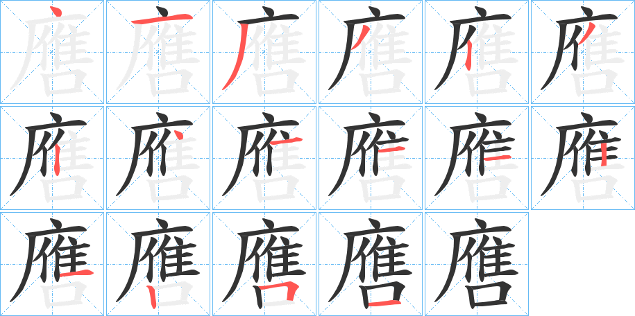 噟字的笔顺分布演示