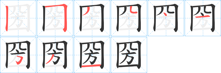 圀字的笔顺分布演示