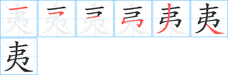 夷字的笔顺分布演示