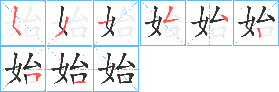 始字的笔顺分布演示