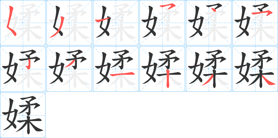 媃字的笔顺分布演示