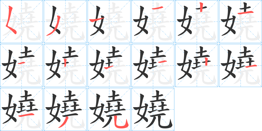 嬈字的笔顺分布演示