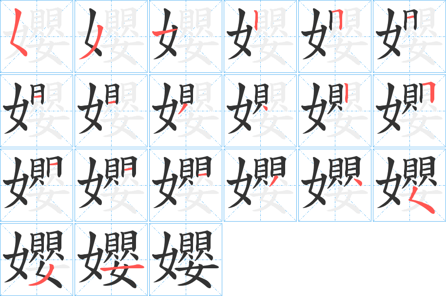 孆字的笔顺分布演示