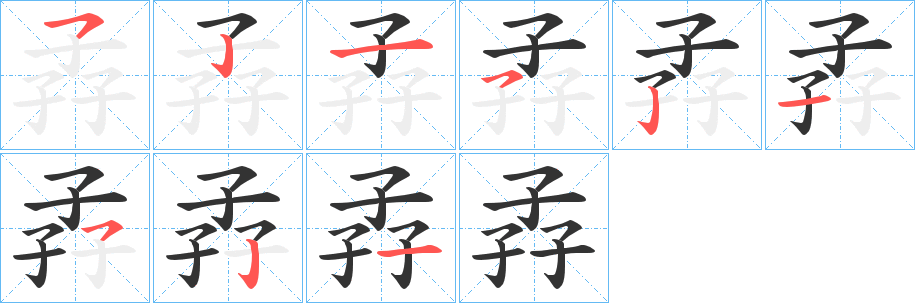 孨字的笔顺分布演示