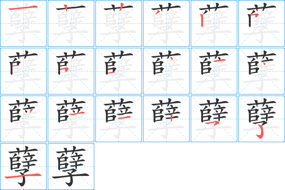 孽字的笔顺分布演示