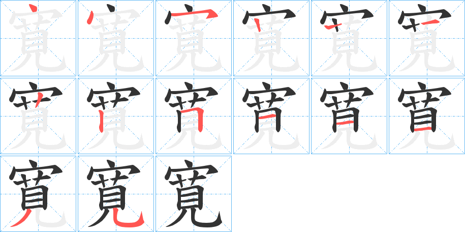 寛字的笔顺分布演示