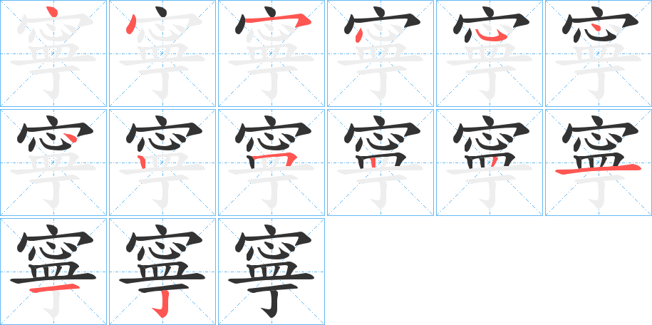 寧字的笔顺分布演示