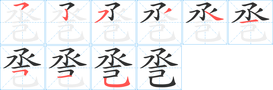 巹字的笔顺分布演示