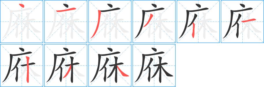 庥字的笔顺分布演示