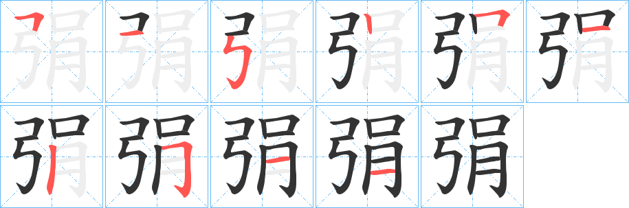 弲字的笔顺分布演示