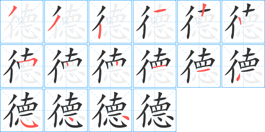 德字的笔顺分布演示